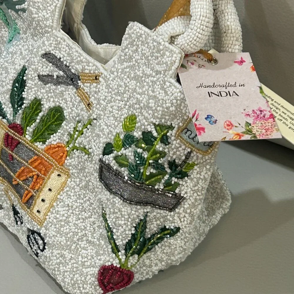 Handcrafted in India Vegetable Gardening Beaded Handbag NWT RARE